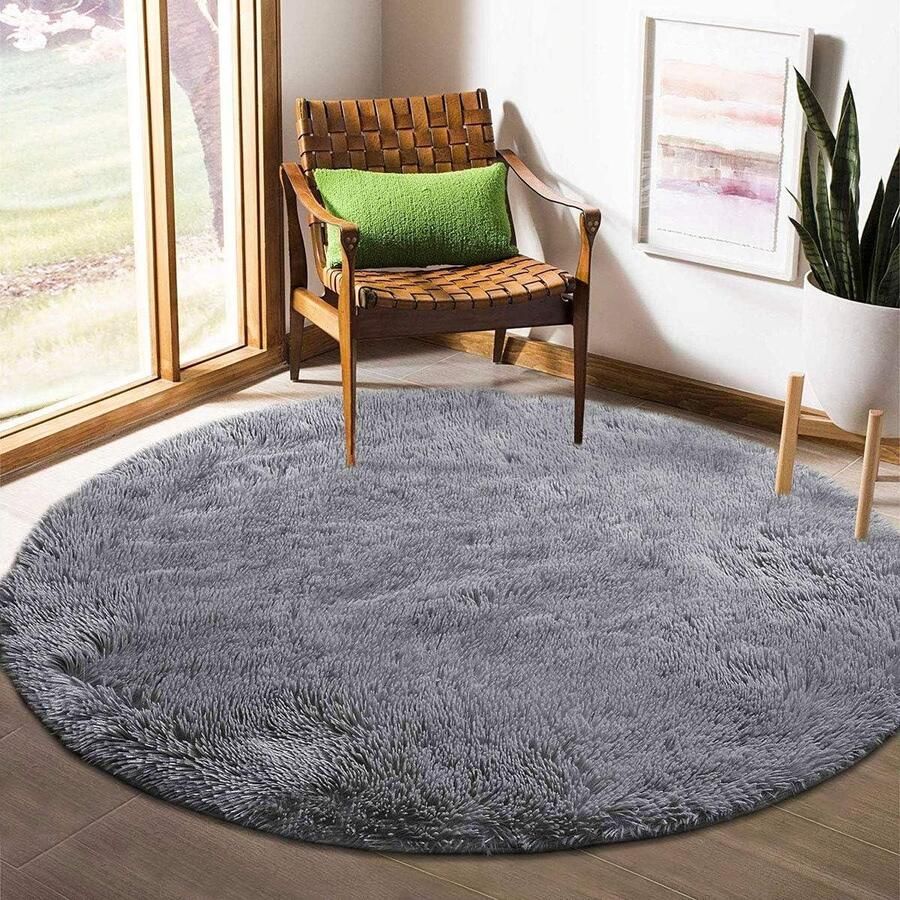 Modern rond vloerkleed voor slaapkamer ultrazacht en antislip 100 cm grijs