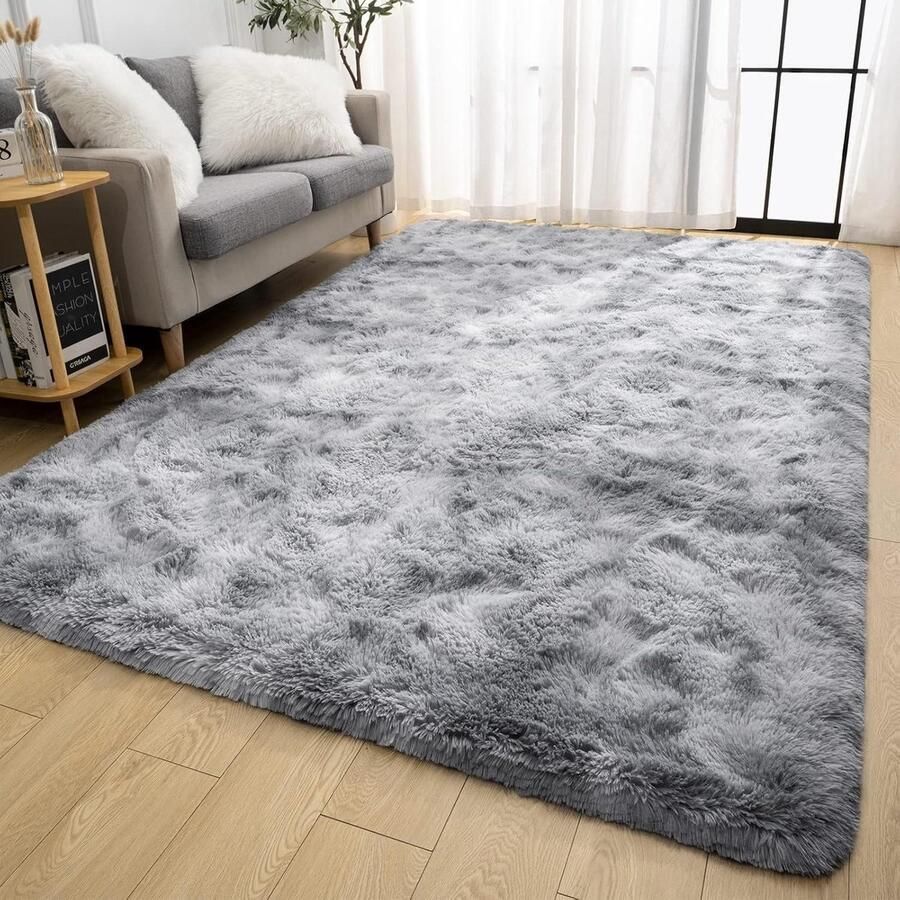 Wollig vloerkleed comfortabel shaggy tapijt grijs-wit 120 x 160 cm