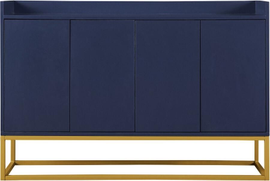 Zonder merk Gotagee Modern Sideboard In Minimalistische Stijl 4-Deurs Handgreeploze Buffetkast Voor Eetkamer Woonkamer Keuken Marineblauw