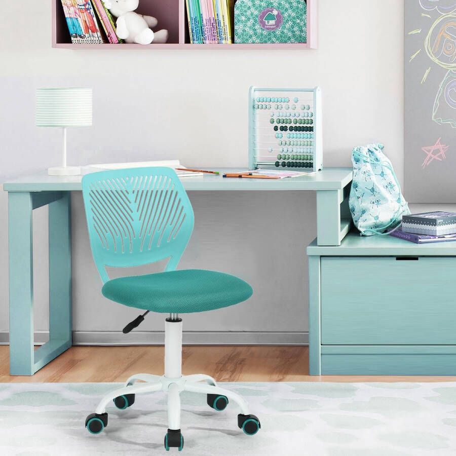 Modern verstelbaar design computerstoel bureau draaibare armloze kinderen leerruimte thuis kantoor taakstoel turquoise plastic 38 5 cm x 40 cm x 75-87 cm