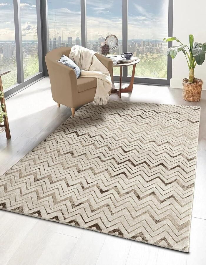 Modern Vloerkleed Mia's Teppiche Anna Beige-D4 80 x 150 cm voor Woonkamer Slaapkamer Gang