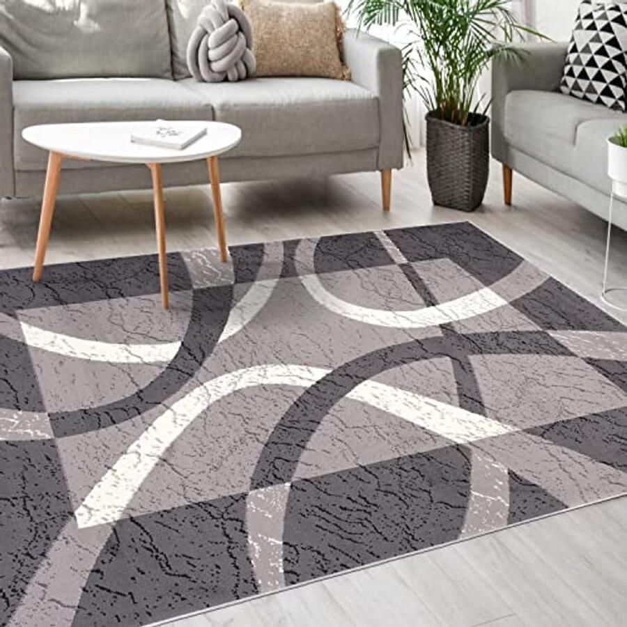 Modern Vloerkleed Kortpolig Tapijt met Patroon voor Woonkamer Slaapkamer Eetkamer 140 x 200 cm Grijs OEKO-TEX Gecertificeerd