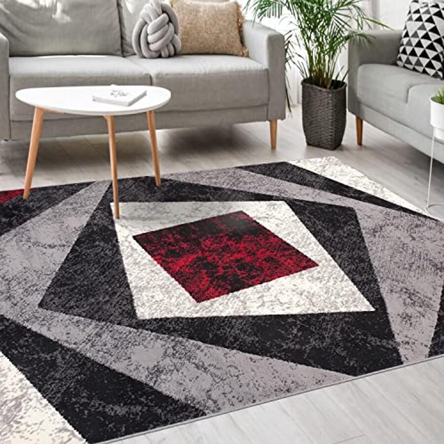 Modern Vloerkleed Kortpolig Tapijt met Patroon voor Woonkamer Slaapkamer en Eetkamer OEKO-TEX Grijs Rood 60 x 100 cm