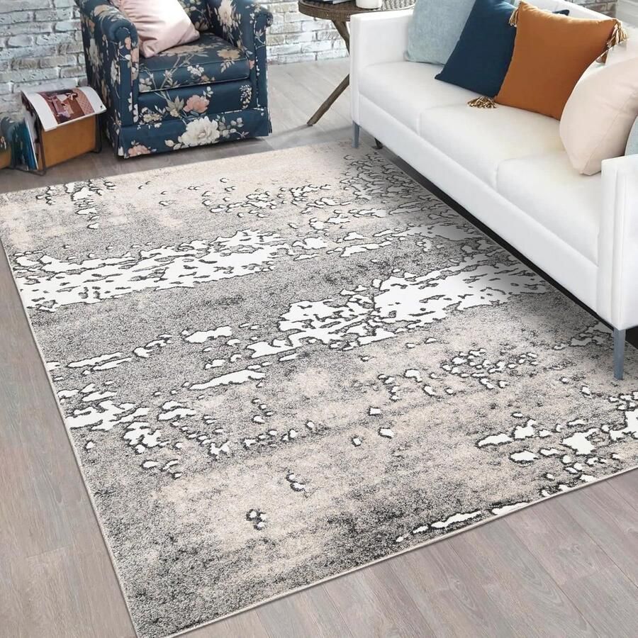 Modern Vloerkleed met Abstract Vintage Patroon Decoratief Tapijt voor Woonkamer Slaapkamer Eetkamer OEKO-TEX 120x170cm Beige Grijs