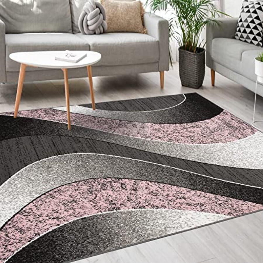 Modern Vloerkleed met Kortstondig Pooltje Grijs Roze Tapijt voor Woonkamer Slaapkamer Eetkamer 200 x 300 cm