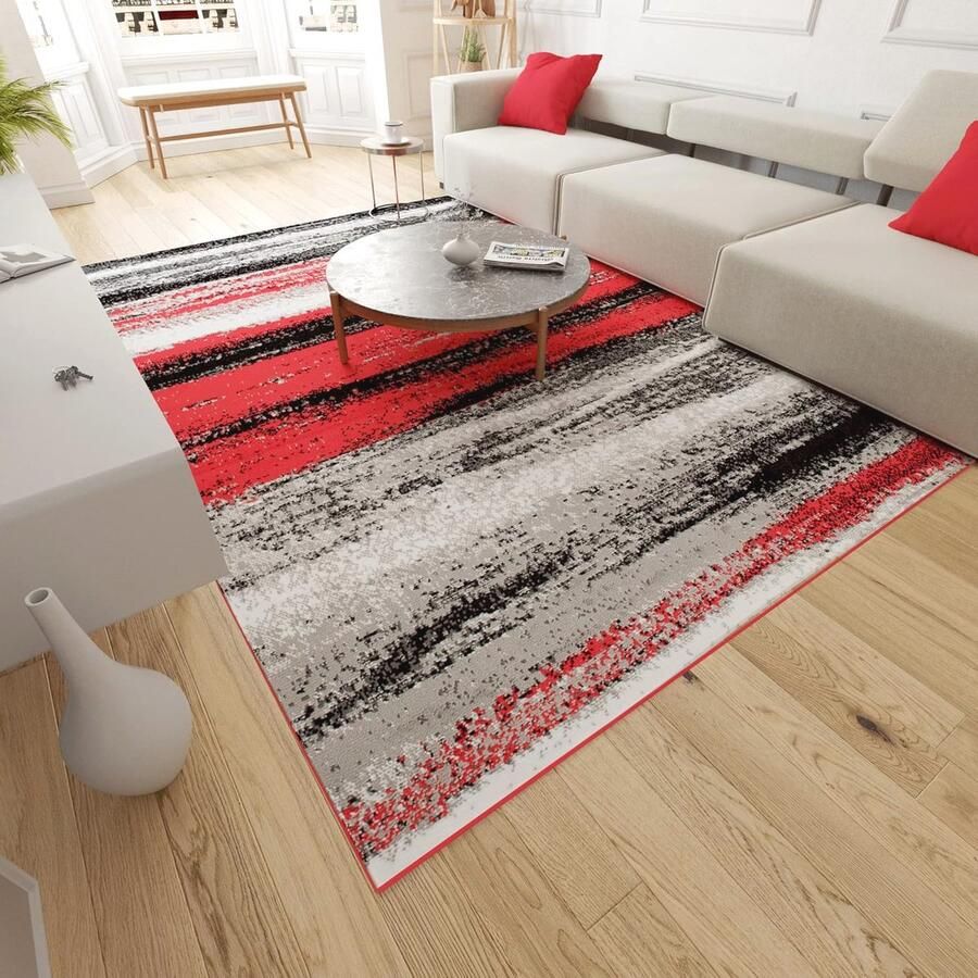 Modern Vloerkleed met Kortstondig Pooltje Tapijt voor Woonkamer Slaapkamer en Eetkamer Grijs Rood 200x300cm
