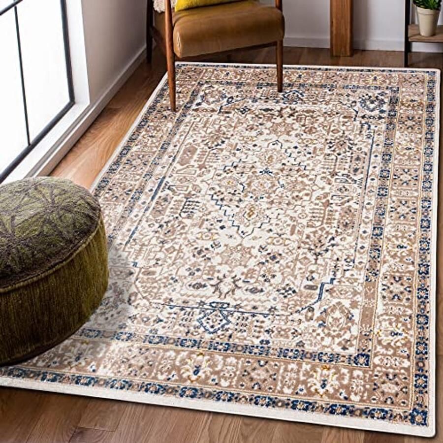Modern Vloerkleed met Oriëntaals Patroon Vintage Tapijt voor Woonkamer Slaapkamer en Eetkamer 80x150 cm Beige
