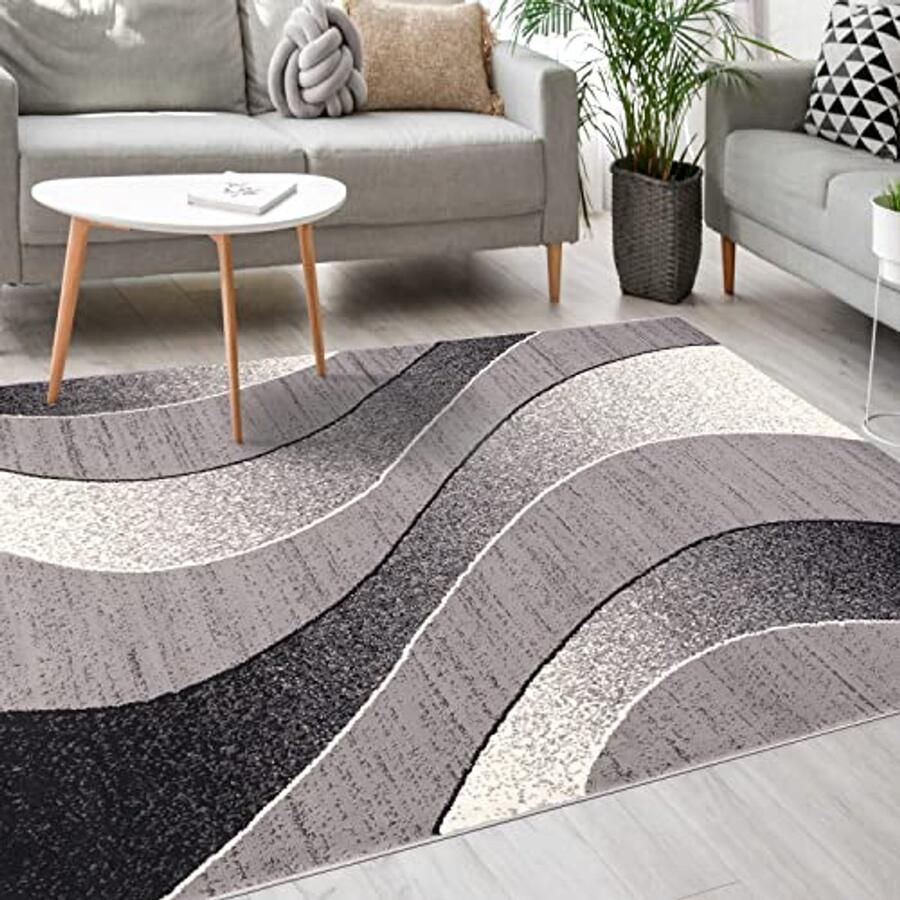 Modern Vloerkleed Tapijt met Kortstondig Pooltje Modern Patroon voor Woonkamer Slaapkamer Eetkamer OEKO-TEX Goedgekeurd Grijs 60 x 100 cm