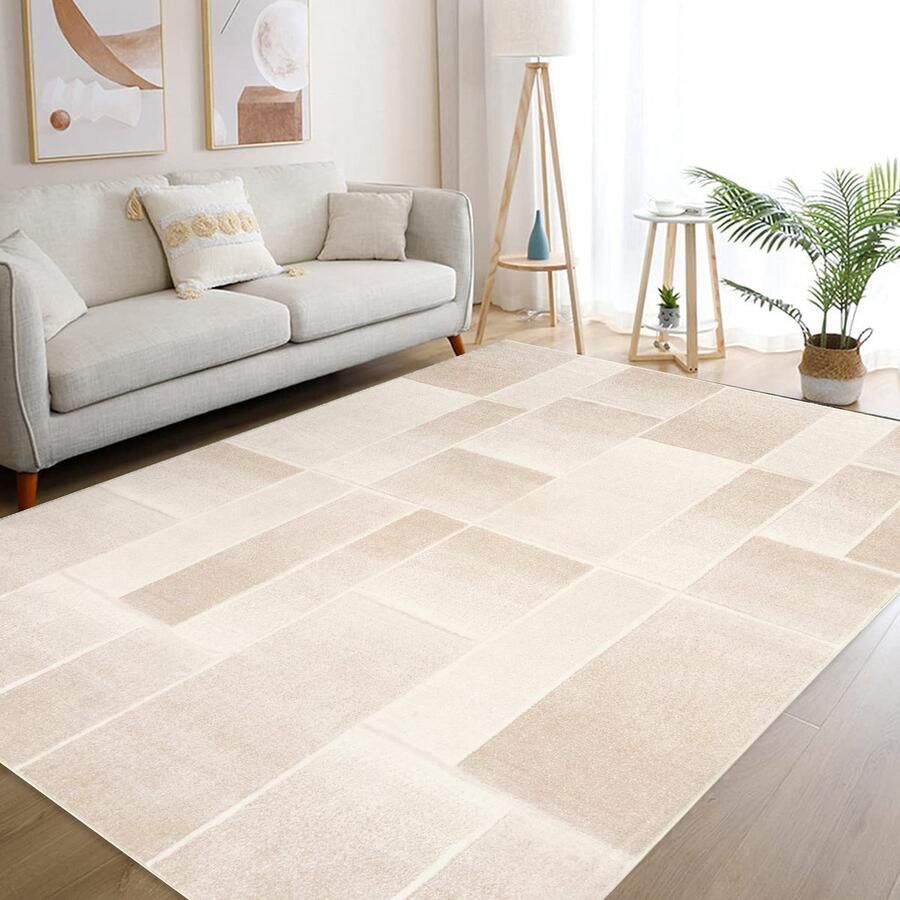 Modern Vloerkleed Wasbaar Woonkamer Tapijt 120x170cm Beige Kortpolig Antislip Wasbaar Superzacht voor Slaapkamer Keuken Hal
