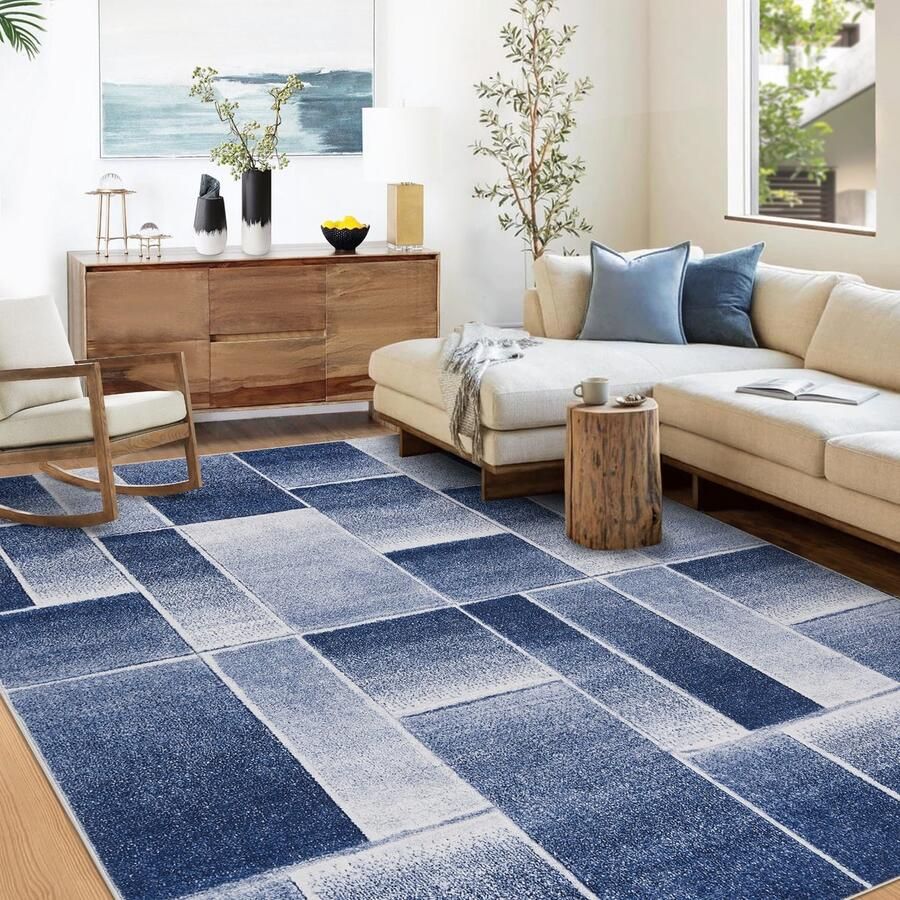 Modern Vloerkleed Wasbaar Woonkamer Tapijt 120x170cm Blauw Kortpolig Antislip Wasbaar Superzacht voor Slaapkamer Keuken Hal