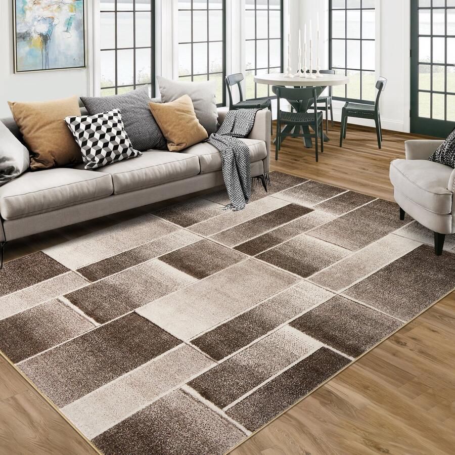 Modern Vloerkleed Wasbaar Woonkamer Tapijt 120x170cm Bruin Kortpolig Antislip Wasbaar Superzacht voor Slaapkamer Keuken Hal