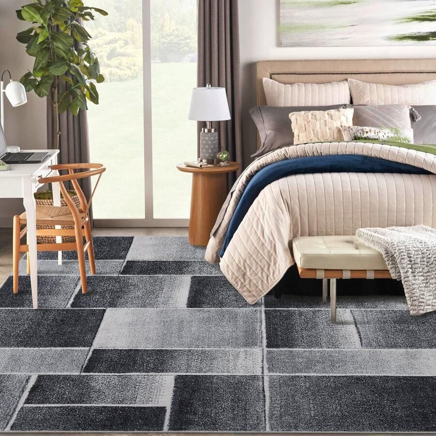 Modern Vloerkleed Wasbaar Woonkamer Tapijt 120x170cm Zwart Kortpolig Antislip Wasbaar Superzacht voor Slaapkamer Keuken Hal