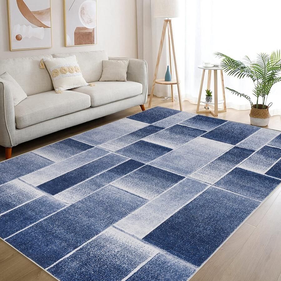 Modern Vloerkleed Wasbaar Woonkamer Tapijt 160x230cm Blauw Kortpolig Antislip Wasbaar Superzacht voor Slaapkamer Keuken Hal