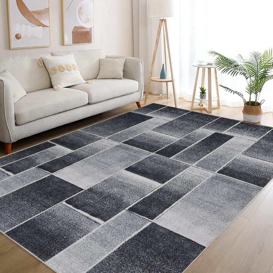 Modern Vloerkleed Wasbaar Woonkamer Tapijt 160x230cm Zwart Kortpolig Antislip Wasbaar Superzacht voor Slaapkamer Keuken Hal