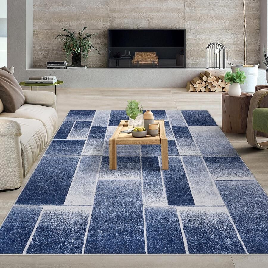 Modern Vloerkleed Wasbaar Woonkamer Tapijt 200x290cm Blauw Kortpolig Antislip Wasbaar Superzacht voor Slaapkamer Keuken Hal