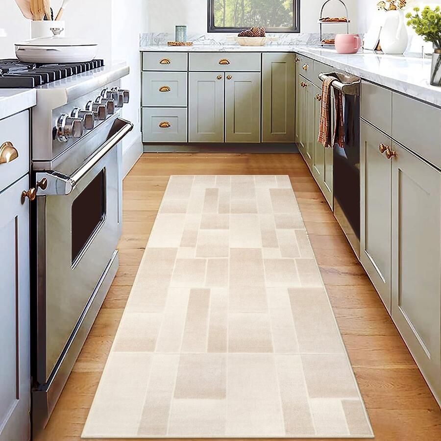 Modern Vloerkleed Wasbaar Woonkamer Tapijt 80x150cm Beige Kortpolig Antislip Wasbaar Superzacht voor Slaapkamer Keuken Hal