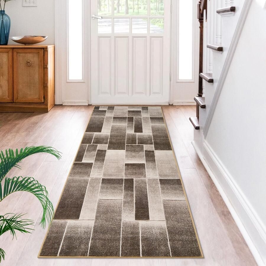 Modern Vloerkleed Wasbaar Woonkamer Tapijt 80x150cm Bruin Kortpolig Antislip Wasbaar Superzacht voor Slaapkamer Keuken Hal