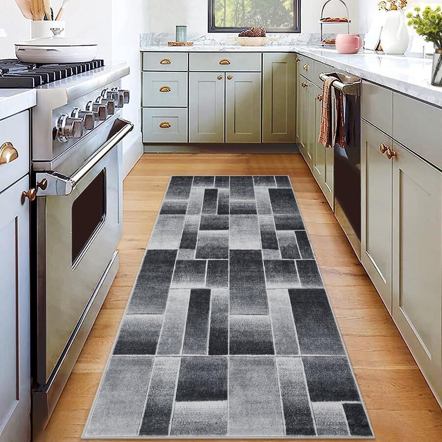 Modern Vloerkleed Wasbaar Woonkamer Tapijt 80x150cm Zwart Kortpolig Antislip Wasbaar Superzacht voor Slaapkamer Keuken Hal