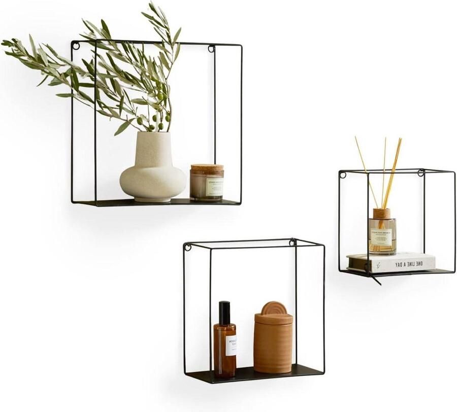 Modern Wandrek industriële wanddecoratie set van 3 zwart metaal