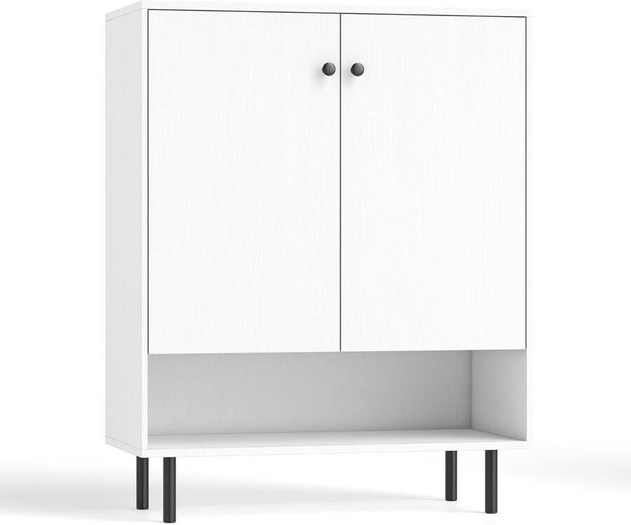 Modern Wit Dressoir – Ladekast en Keukenkast met 2 Deuren Verstelbare Plank en Anti-Kantelset