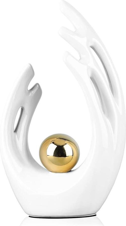 Modern Wit met Goud Decor Accent Eettafel Decoratie 1 stuk Wit Keramiek 30 cm