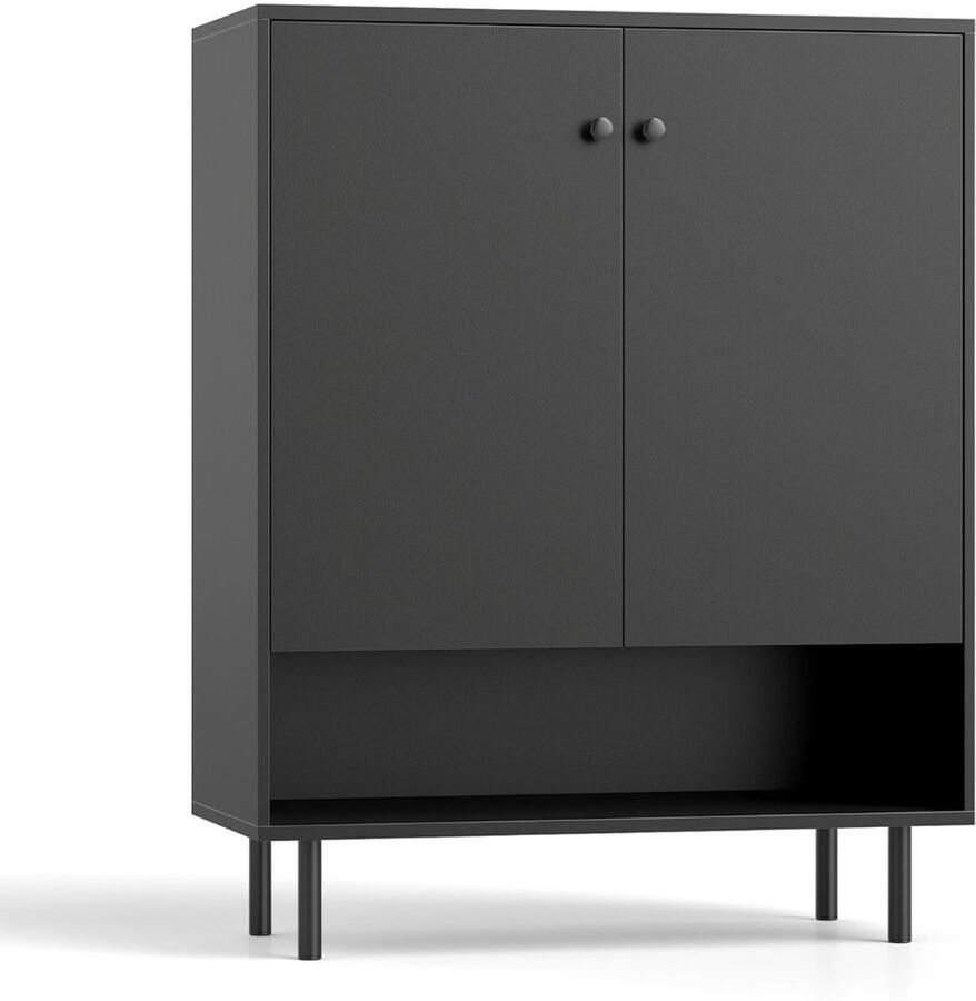 Modern Zwart Dressoir – Ladekast en Keukenkast met 2 Deuren Verstelbare Plank en Anti-Kantelset