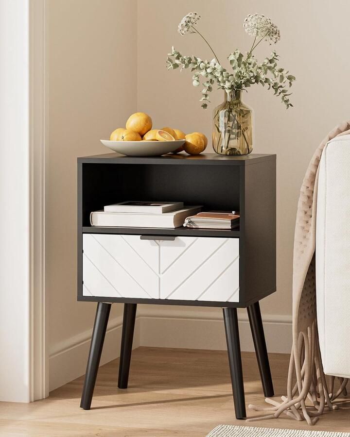 Modern zwart nachtkastje veelzijdig en stijlvol 1 stuk zwart wit MDF
