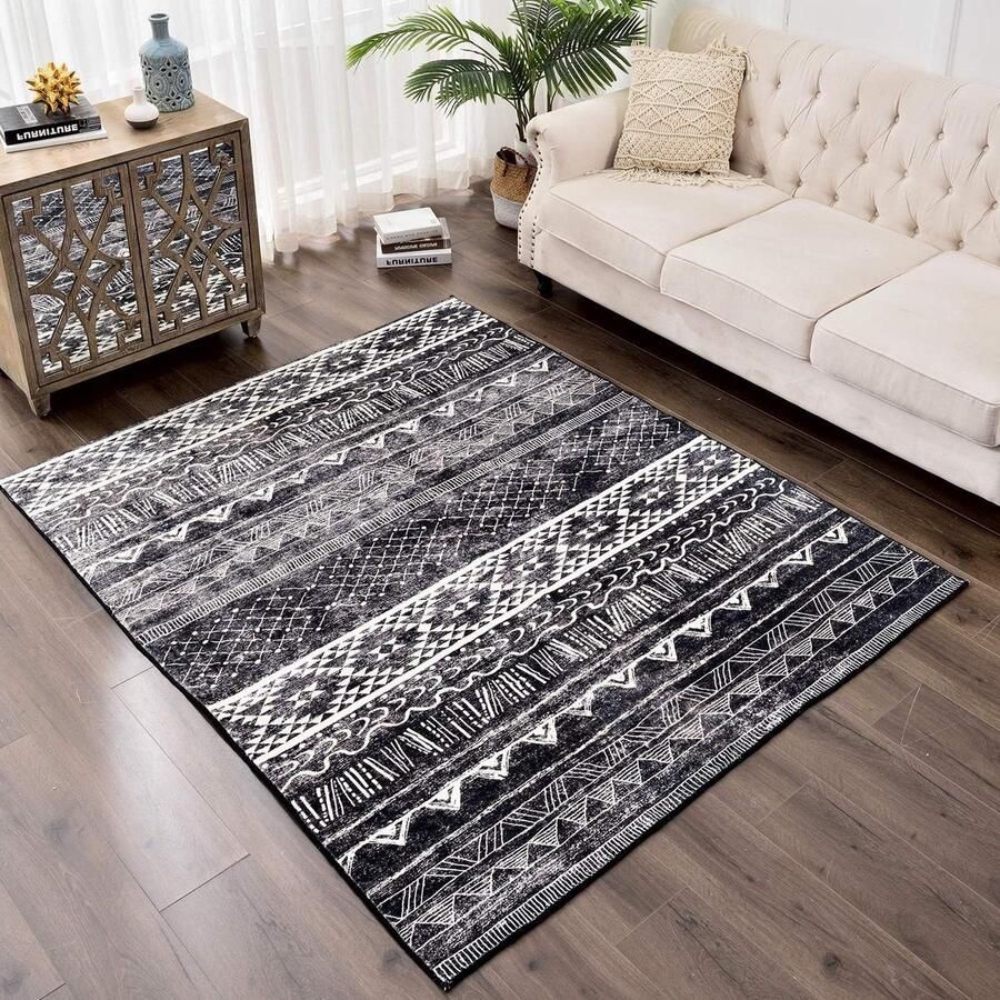 Modern zwart-wit laagpolig vloerkleed voor woonkamer en kinderkamer 80 x 120 cm Tinyboy-hbq vloerkleed