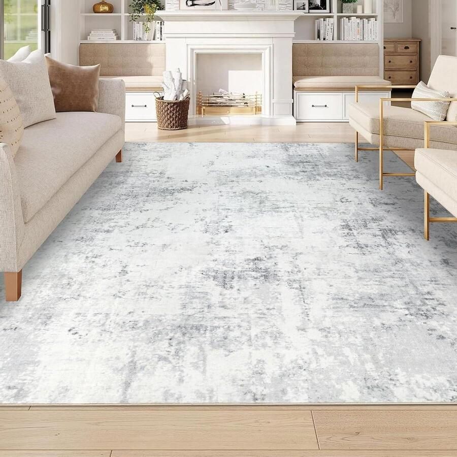 Moderne 122 x 170 cm wasbare vloerkleed voor woonkamer en slaapkamer grote antislip tapijt voor eetkamer en thuiskantoor laagpolig accenttapijt grijs