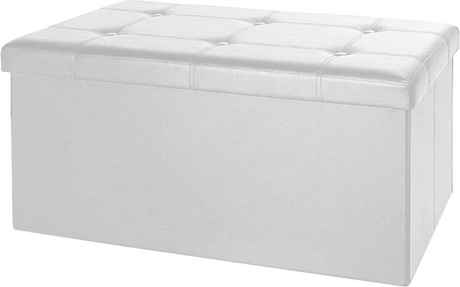 Moderne 2-in-1 Zitbank met Opbergruimte Klapbare Poef en Voetenbank Wit 80x38x38cm