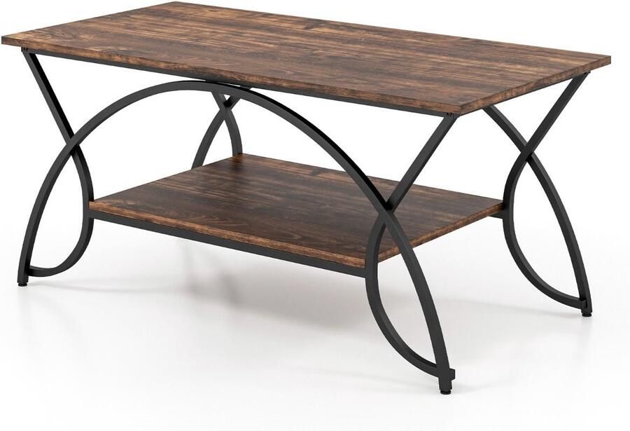 Moderne 2-laags Rechthoekige Salontafel – Bijzettafel met Metalen Frame Chique Cocktailtafel voor Woonkamer Café