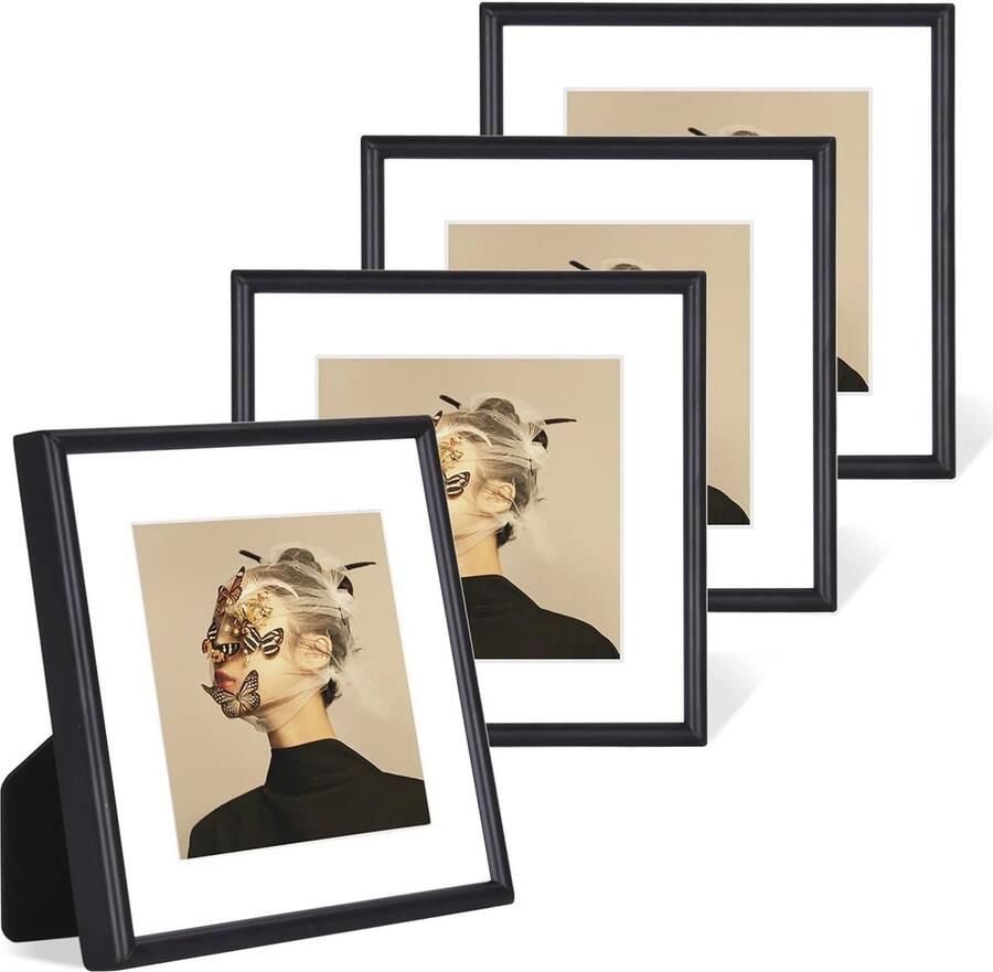 Moderne 4x4 Fotolijst Set van 4 Eenvoudig en Dun Ontwerp in Gematteerd Zwart voor Tafel of Muur Decoratie
