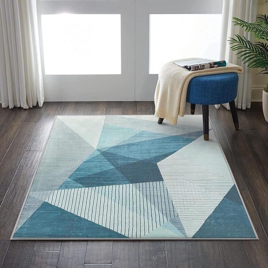 Moderne abstracte geometrische vloerkleden Antislip laagpolig tapijt Blauwgrijs Zacht Grote vloerkleden voor woonkamer en slaapkamer Woondecoratie tapijt 80 x 120 cm