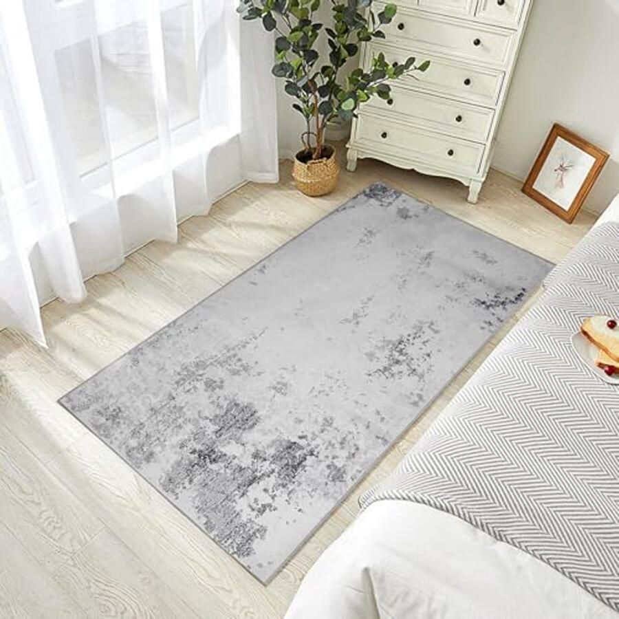 Moderne abstracte loper voor binnen en buiten zacht vloerkleed voor woonkamer keuken en slaapkamer grijs crème 80 x 200 cm