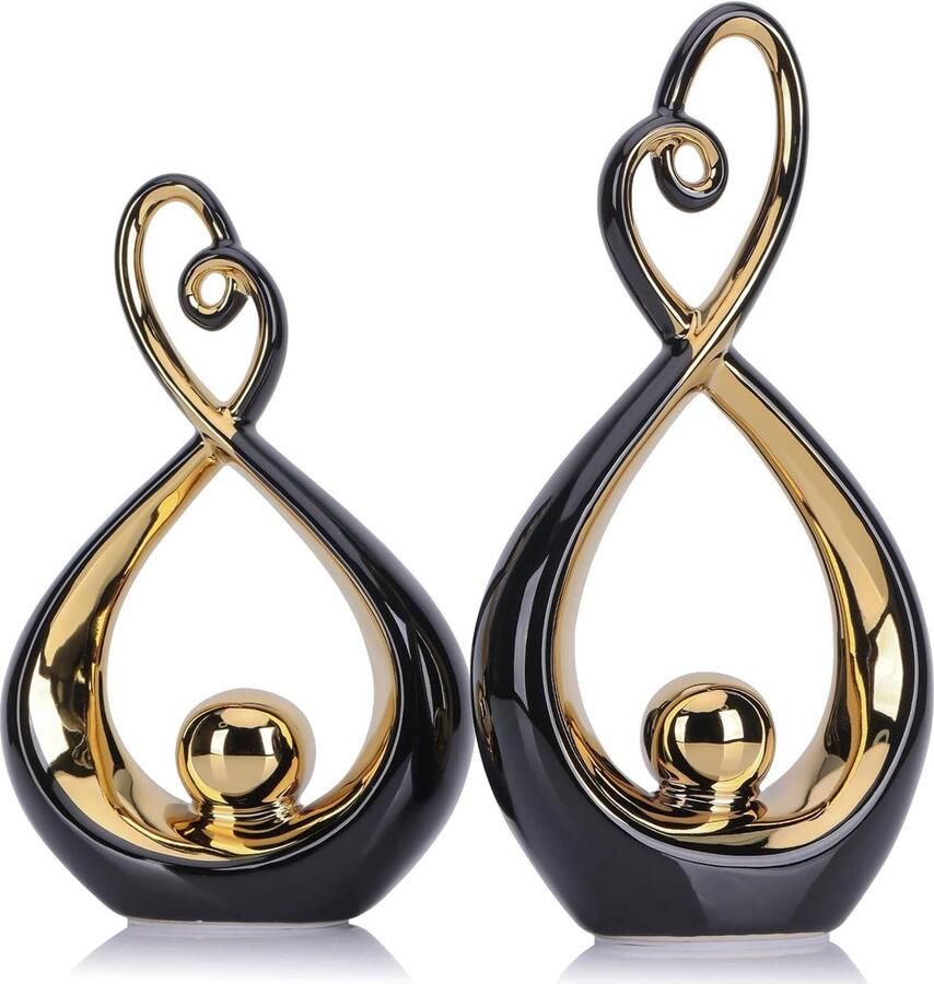 Zwart en Goud Sculptuur Moderne Abstracte Kunst 1 stuk Zwart Goud Keramisch