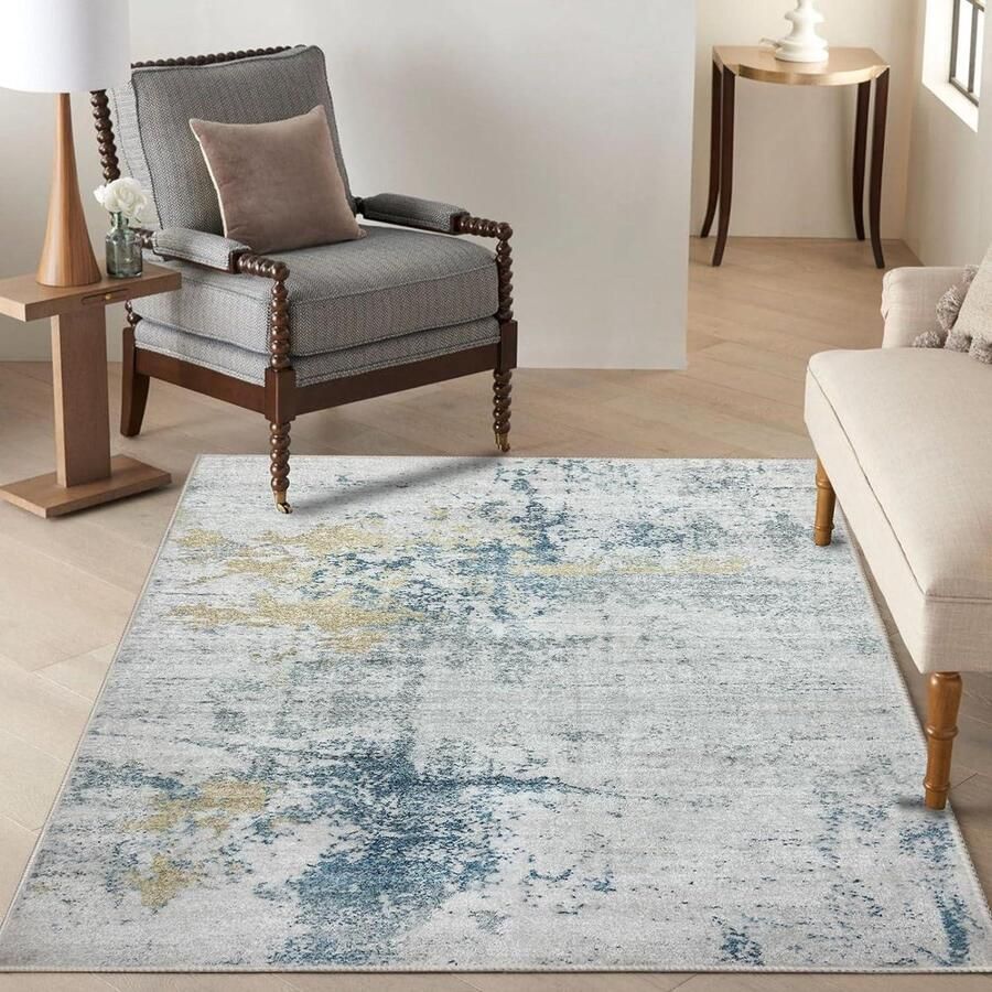 Moderne abstracte tapijten voor woonkamer en slaapkamer antislip zacht tapijt vloermat 120 x 160 cm grijs blauw goud meerkleurig vloerkleed