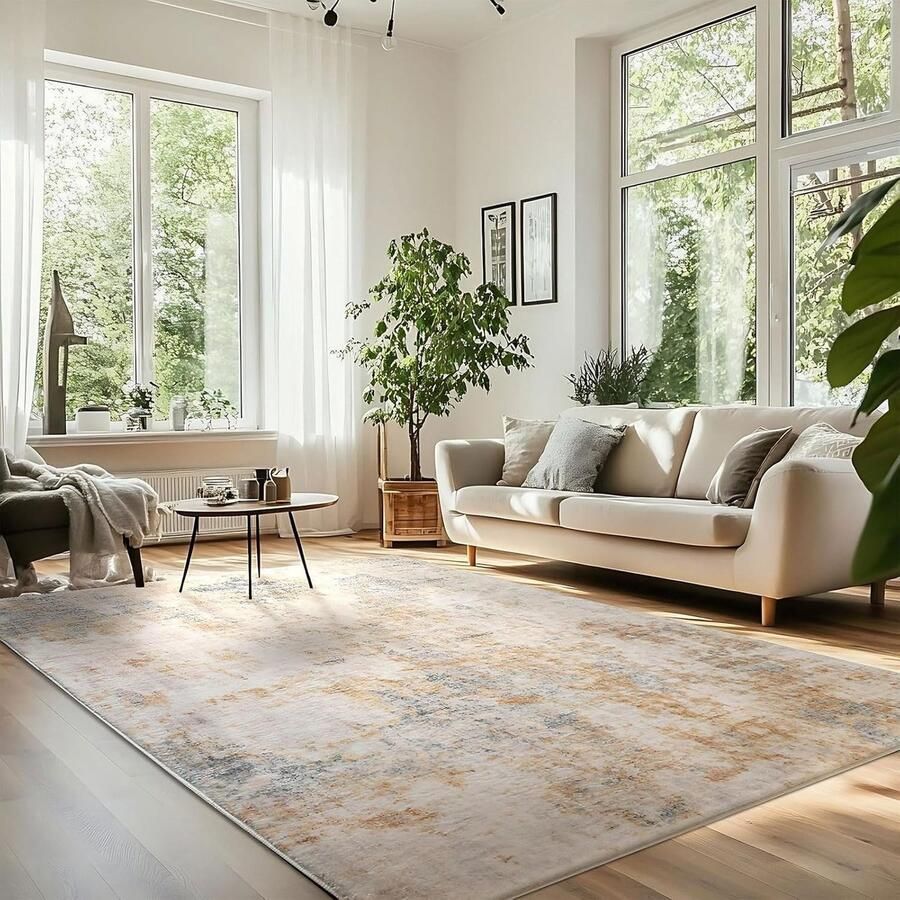 Moderne abstracte vloerkleed antislip en zacht 120 x 160 cm grijs beige goud