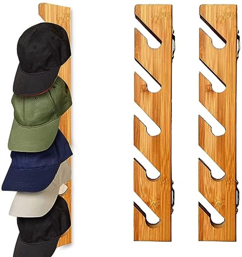 Moderne Bamboe Wandgemonteerde Hoedenrek Organizer voor 10 Hoeden