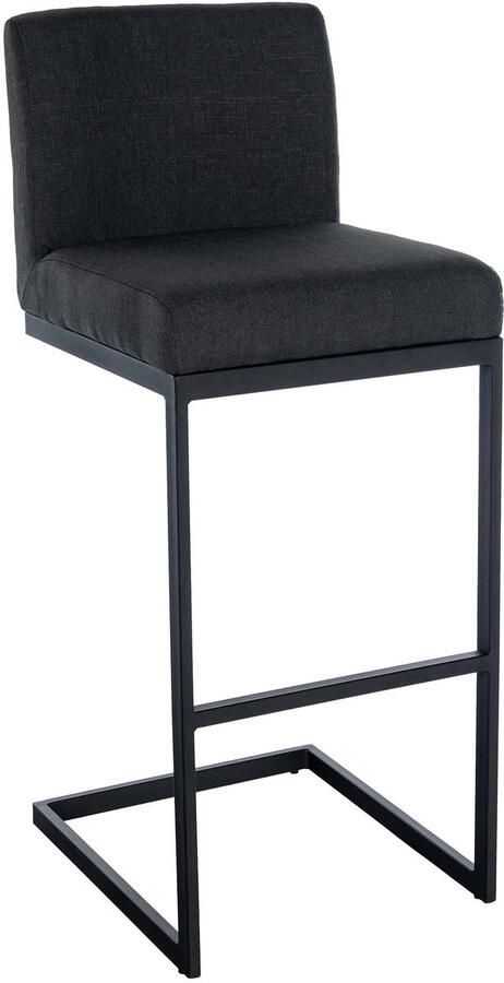 Clp Hopewell Barkruk met rugleuning met voetensteun met zwart metalen frame stof donkergrijs