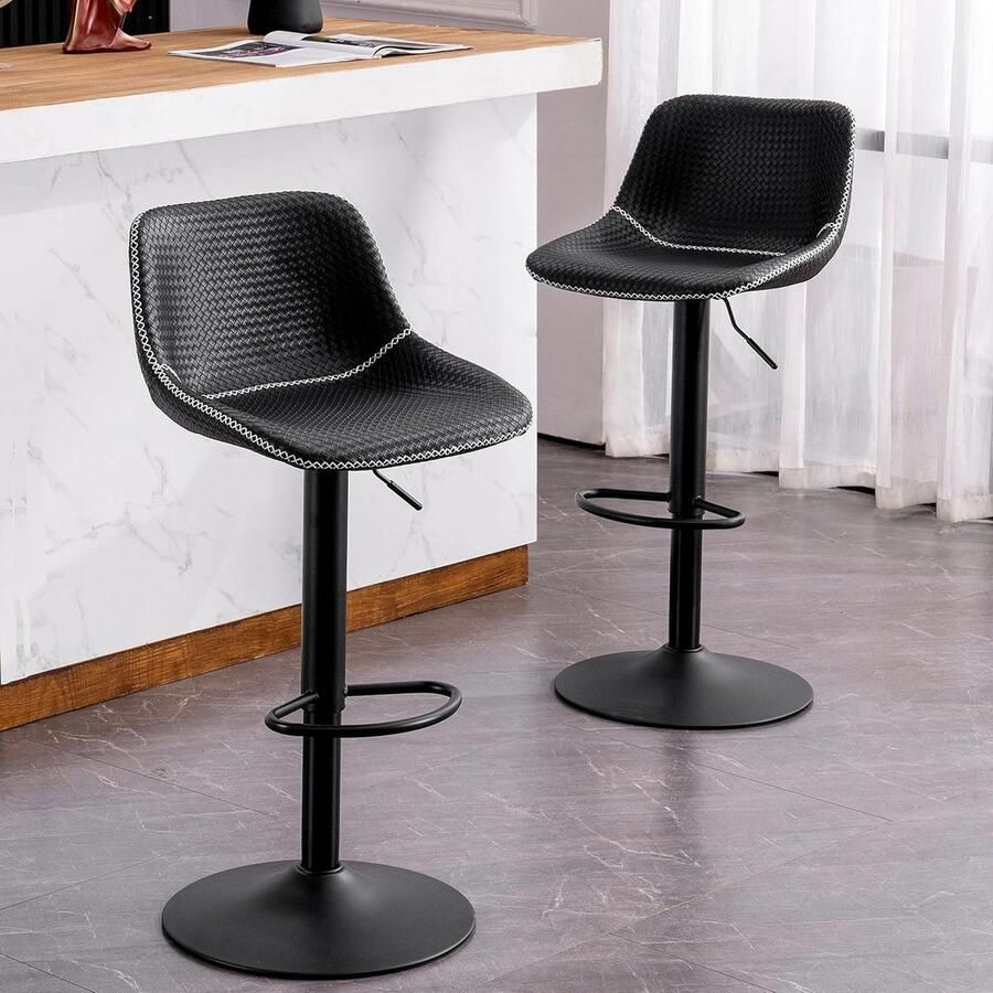 Moderne Barkruk met Rugleuning Kunstleren Barstoelen Set van 2 Zwart 55-80 cm