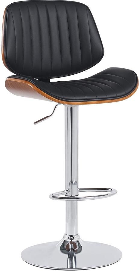 CLP Clawson Barkruk met rugleuning en voetensteun met gebogen houten frame in hoogte verstelbaar en draaibaar Kunstleer walnoot zwart chroom