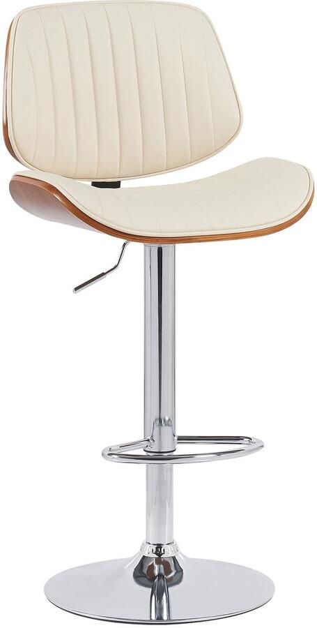 CLP Clawson Barkruk met rugleuning en voetensteun met gebogen houten frame in hoogte verstelbaar en draaibaar Kunstleer walnoot creme chroom