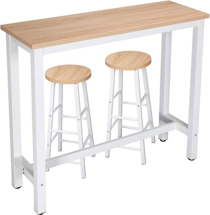 Rootz Living Rootz moderne bartafel en krukset pubtafelset eetset op toonbankhoogte duurzaam krasbestendig eenvoudig onderhoud stalen frame MDF-plaat tafel van 120 cm x 40 cm krukken van 30 cm x 30 cm