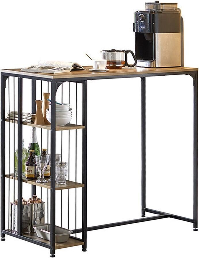 Rootz Living Rootz Moderne Bartafel Keukentafel Eettafel Industrieel Design Ruime opbergruimte met 3 planken Stevig metalen frame Krasbestendige vloerbeschermers 115 cm x 107 cm x 50 cm Vintage bruin of lichtgrijs opties
