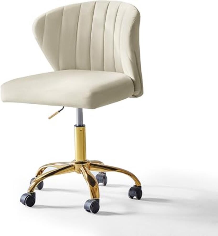 Moderne Beige Bureaustoel zonder Armleuningen In Hoogte Verstelbaar Fluwelen Computerstoel met Zwenkwielen voor Woonkamer en Slaapkamer