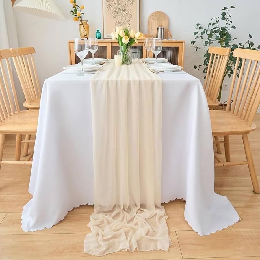 Moderne beige chiffon tafelloper 70 x 300 cm polyester
