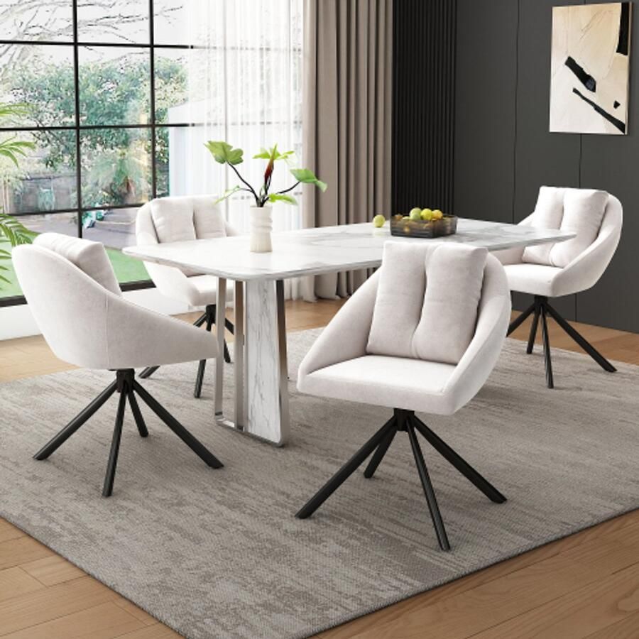 Moderne beige fluwelen eetkamerstoel stijlvolle en comfortabele draaibare eetkamerstoel ademende fluwelen stof ergonomisch design elegante grijze draaistoel set van vier
