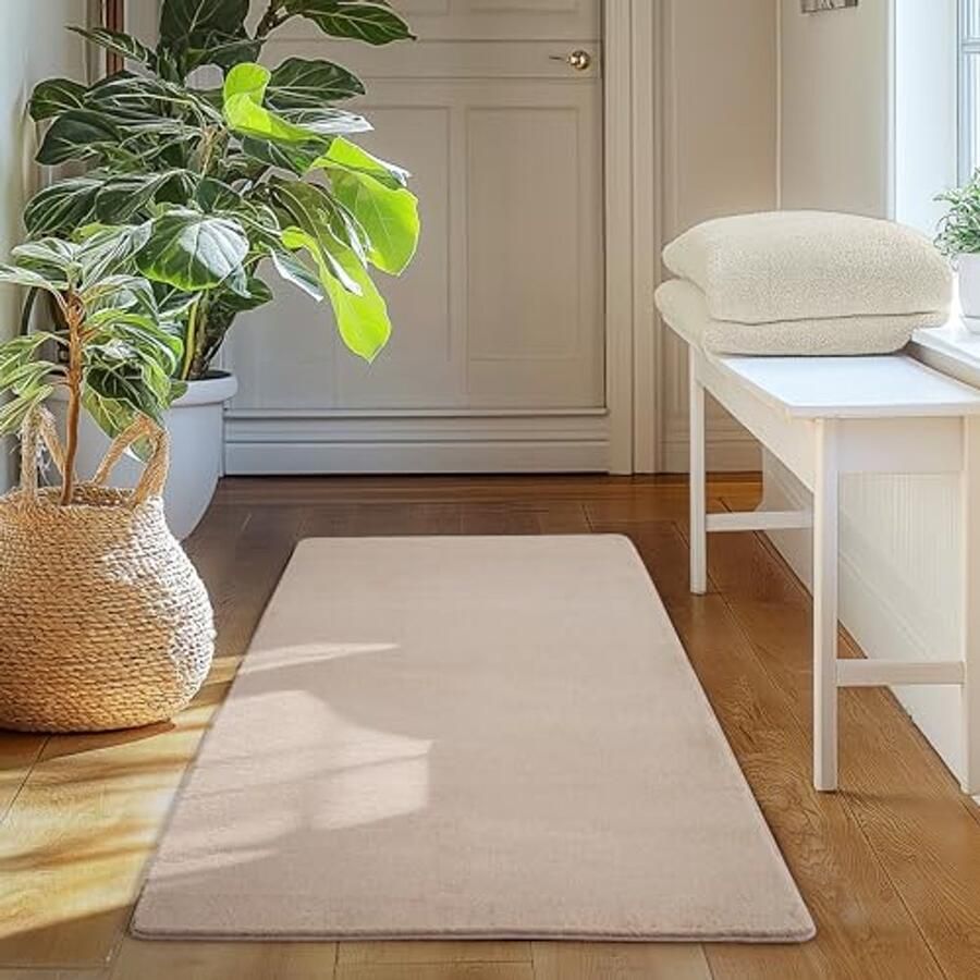 Moderne Beige Runner Carpet 60x100cm Antislip Wasbaar en Zacht voor de Woonkamer Keuken en Hal