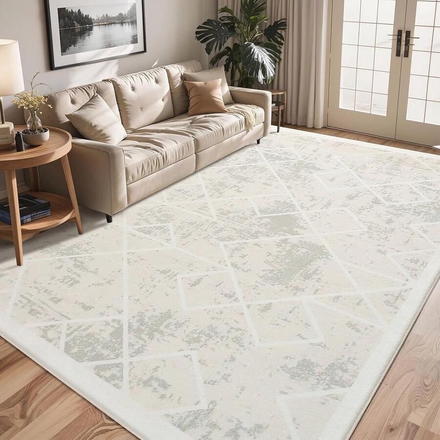 Moderne Beige Vloerkleed 160 x 200 cm Antislip Geometrisch Tapijt voor Woonkamer