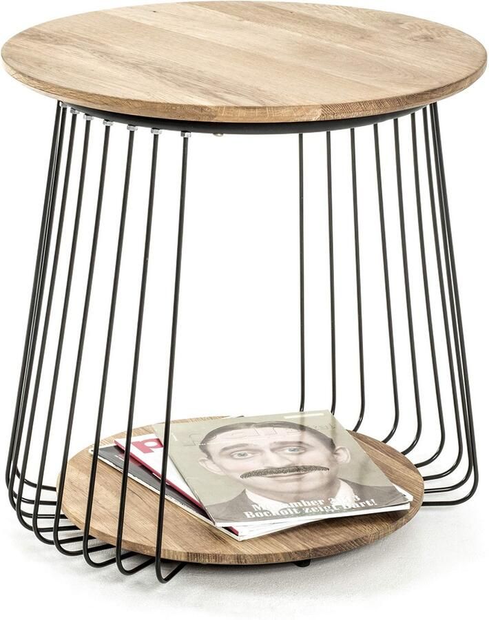 Moderne bijzettafel in zwart metaal en massief eikenhout voor elke ruimte